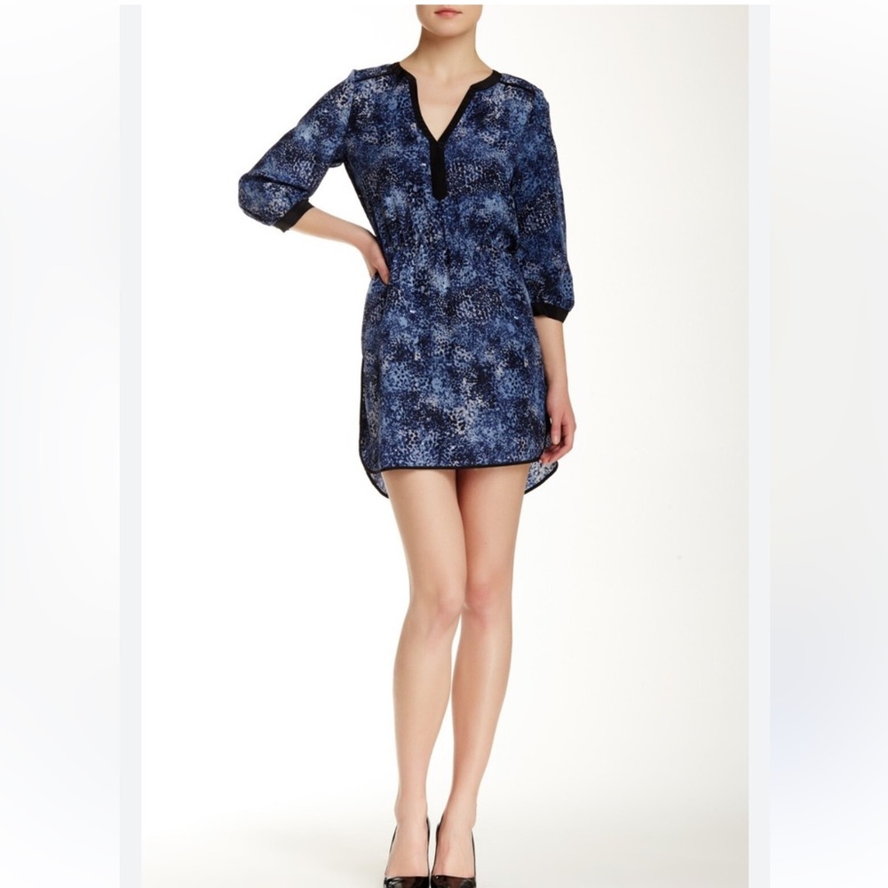 Parker Mallory Blue Rosette Print Hi-Low Mini Dress Size M EUC